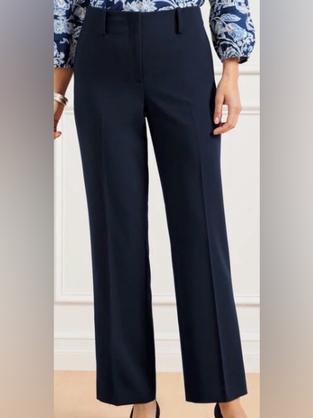TALBOTS Navy Indigo SOUTHAMPTON TAILORED STRETCH STRAIGHT LEG PANTS Size 16